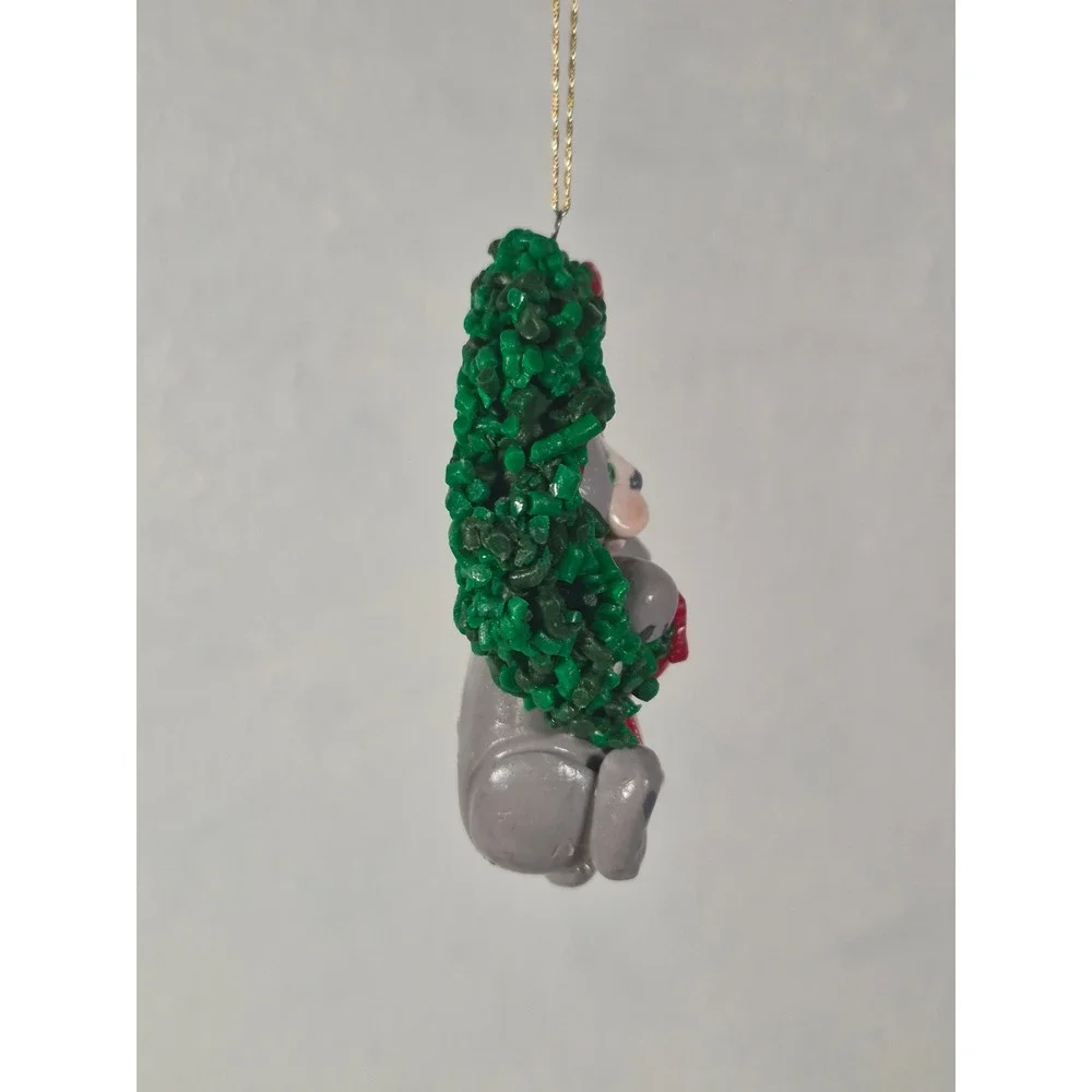 Handmade Polymer Clay Grey Cat In Christmas Wreath Ornament Signed Betsy